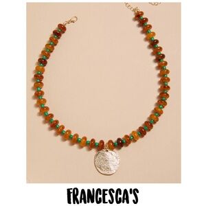 New Francesca’s Amber and Turquoise Beaded Necklace With Coin Pendant